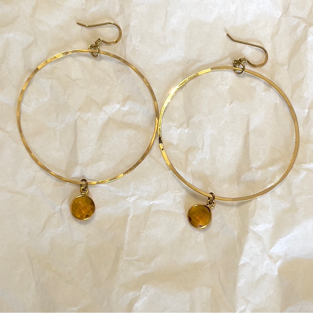 Gold Citrine Circular Earrings. Statement Earring… - image 1